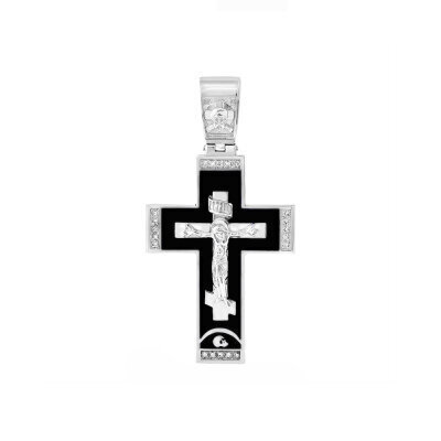 картинка Крест из серебра "Распятие Христа" с эмалью и фианитами (42978) 