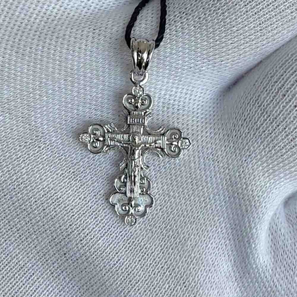 Купить Крест из белого золота "Спаси и Сохрани" с бриллиантами (41479)