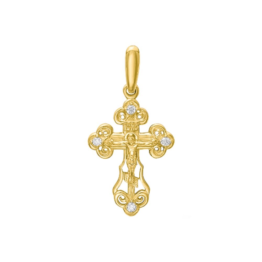 Купить Крест из желтого золота "Спаси и Сохрани" с бриллиантами (41408)