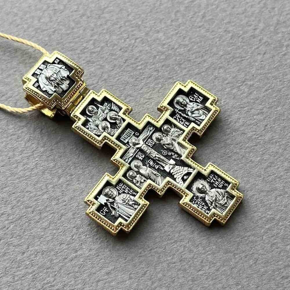 Купить Крест из серебра "Святые покровители" (42866)