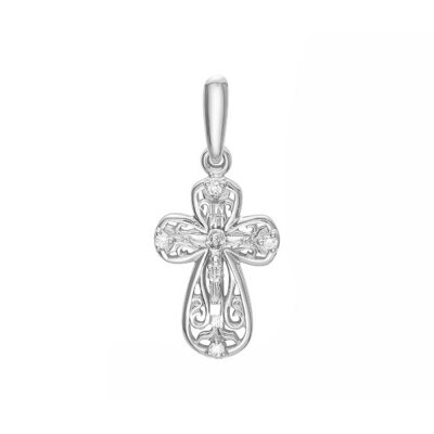 картинка Крест из белого золота "Спаси и Сохрани" с бриллиантами (41457) 