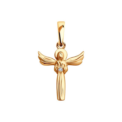 картинка Подвеска из красного золота "Ангел Хранитель" с фианитом (51090) 