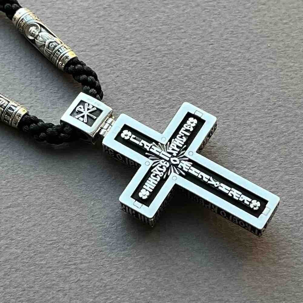 Купить Крест из дерева граб и серебра "Помилуй Мя Грешного" на гайтане (42814)