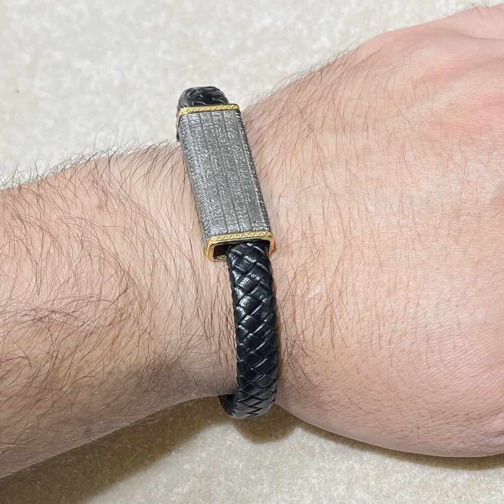 Купить Браслет из кожи и серебра "Отче Наш" (12098)