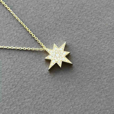 картинка Подвеска из желтого золота "Вифлеемская звезда" с бриллиантами на цепочке (51053) 