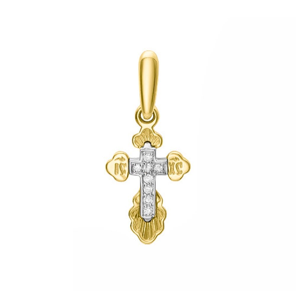 Купить Крест из желтого золота "Спаси и Сохрани" с бриллиантами (41528)