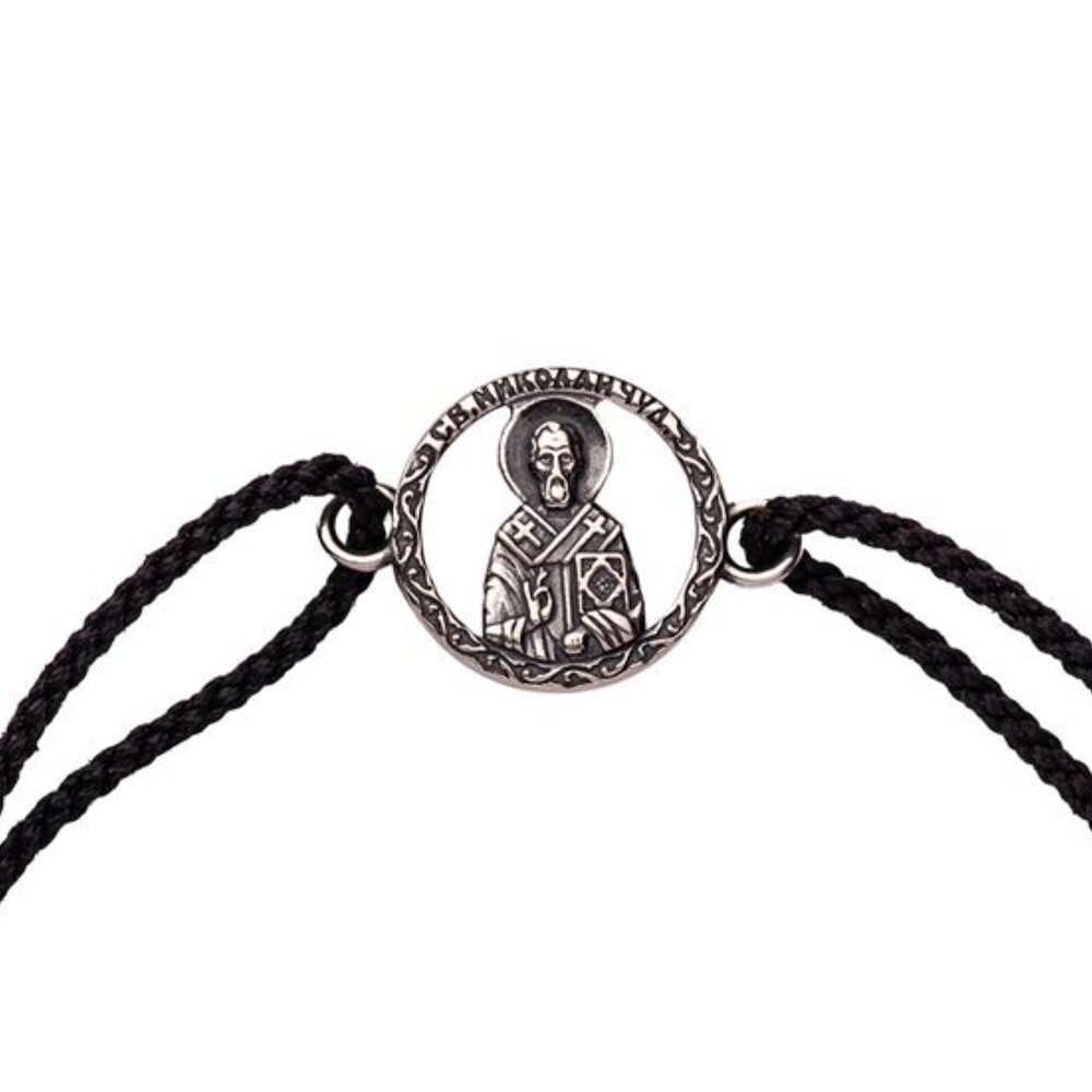 Купить Браслет из шнурка и серебра "Святой Николай Чудотворец" (12344)