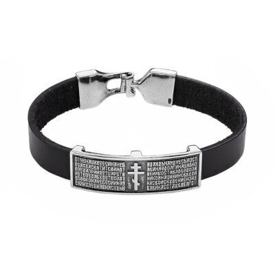 картинка Браслет из кожи и серебра "Отче Наш" (12423) 