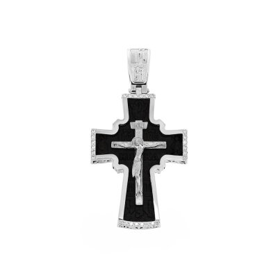 картинка Крест из дерева граб и серебра "Спаси и Сохрани" с фианитами (42781) 