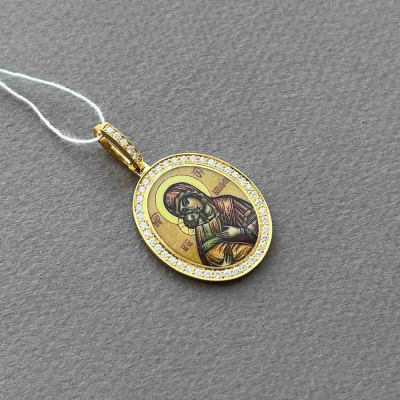 картинка Образ из желтого золота "Божия Матерь Владимирская" с бриллиантами и эмалью (51073) 