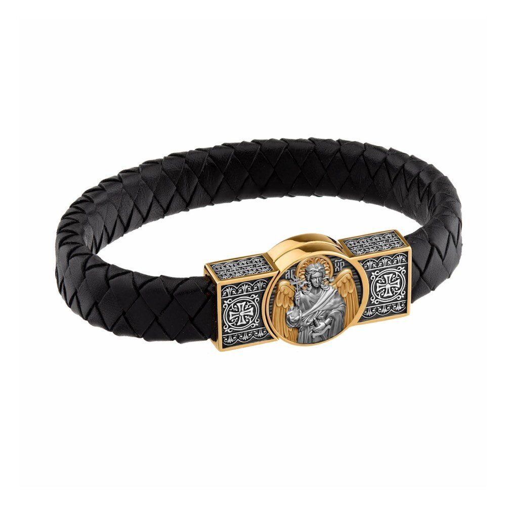 Купить Браслет из кожи и серебра "Ангел Хранитель" (12341)