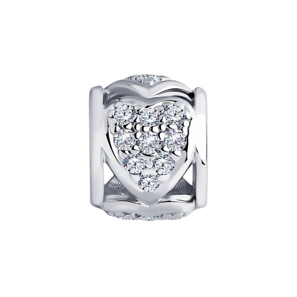 Купить Бусина из серебра "Сердце" с фианитами (52025)
