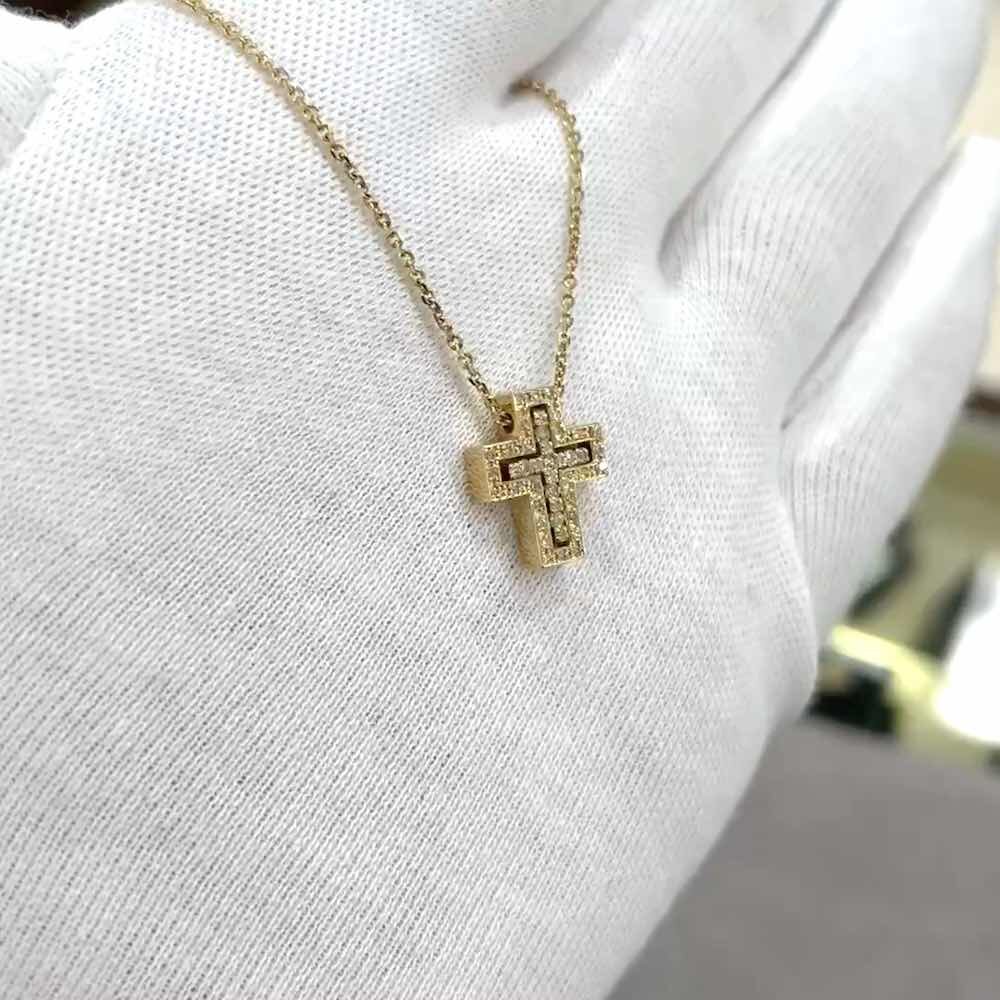 Купить Крест из желтого золота "Спаси и Сохрани" с бриллиантами на цепочке (41345)