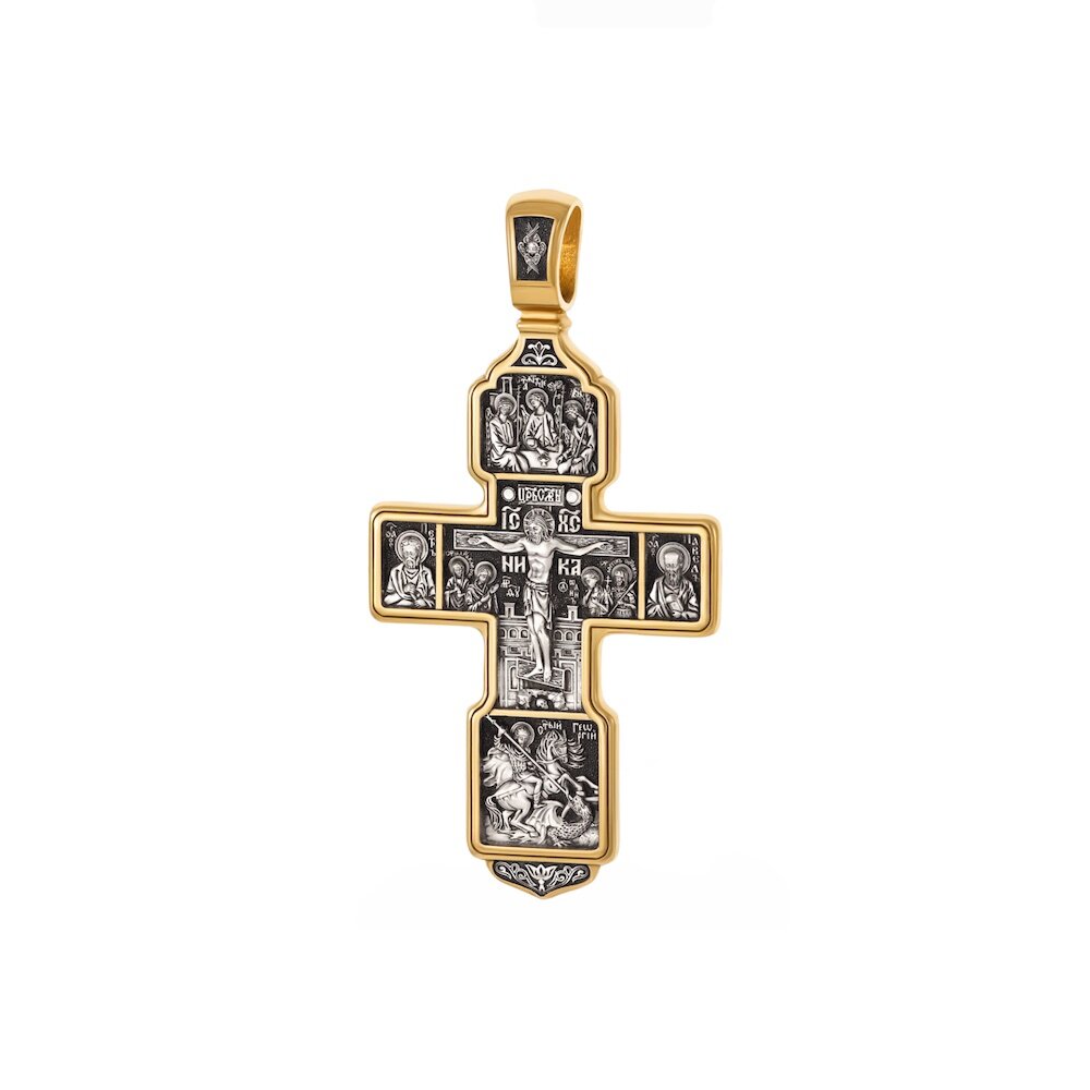 Купить Крест из серебра "Святые покровители" (42865)