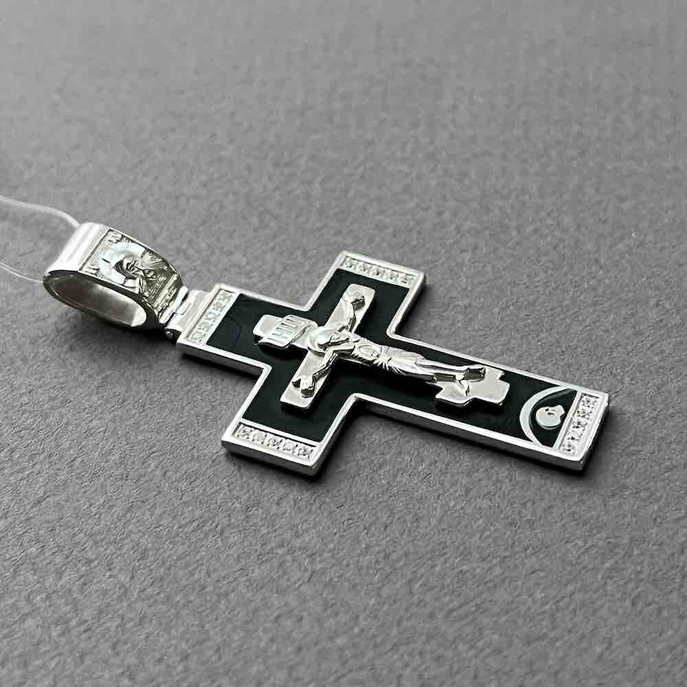 Купить Крест из серебра "Распятие Христа" с эмалью и фианитами (42978)