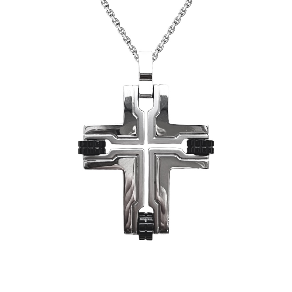 Купить Колье из стали с подвеской в виде креста с сапфиром (43008)