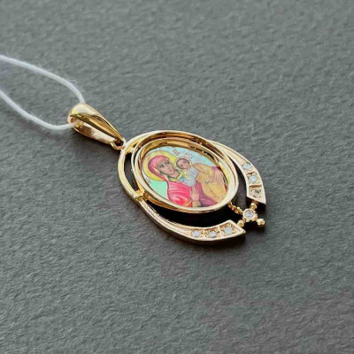 картинка Образ из красного золота "Божия Матерь Скоропослушница" с бриллиантами (51111) 