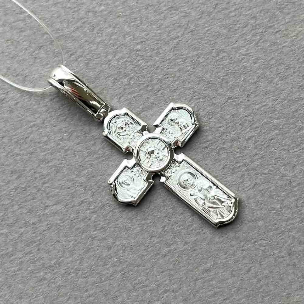 Купить Крест из белого золота "Спас Нерукотворный" с бриллиантами (41529)
