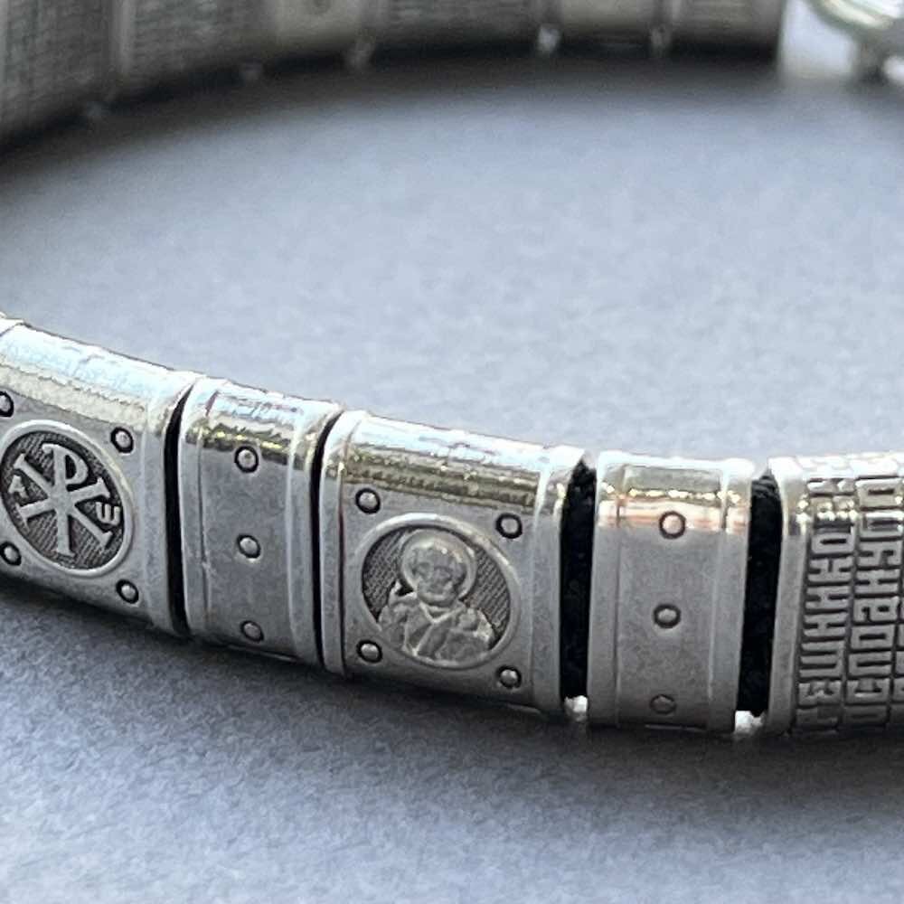 Купить Браслет из шнурка и серебра "Святые покровители" (12464)
