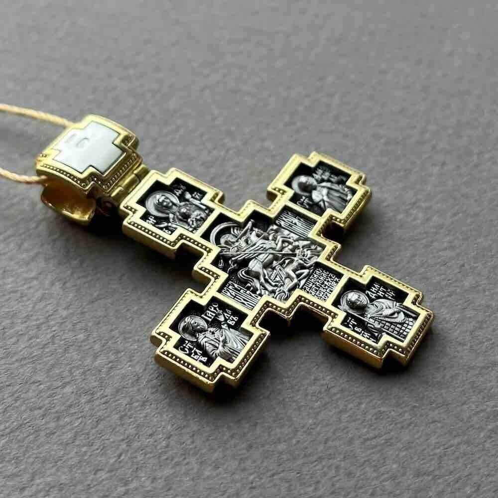 Купить Крест из серебра "Святые покровители" (42866)