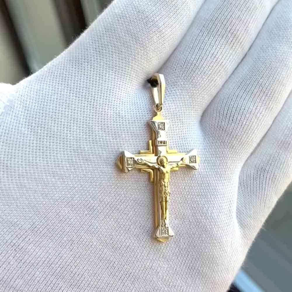 Купить Крест из желтого золота "Спаси и Сохрани" с бриллиантами (41341)