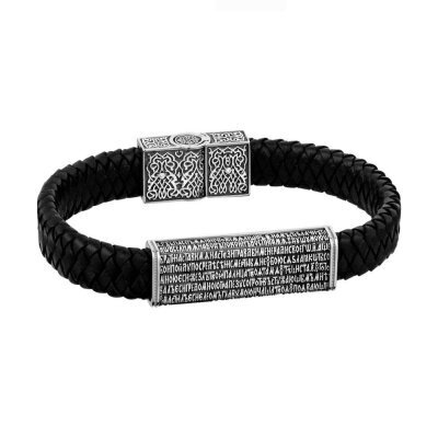 картинка Браслет из кожи и серебра "Псалом Давида" (12402) 