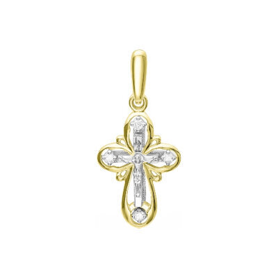 картинка Крест из желтого золота "Спаси и Сохрани" с бриллиантами (41532) 