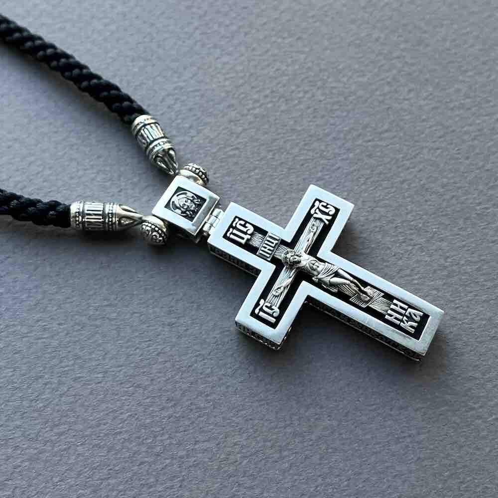 Купить Крест из дерева граб и серебра "Помилуй Мя Грешного" на гайтане (42813)