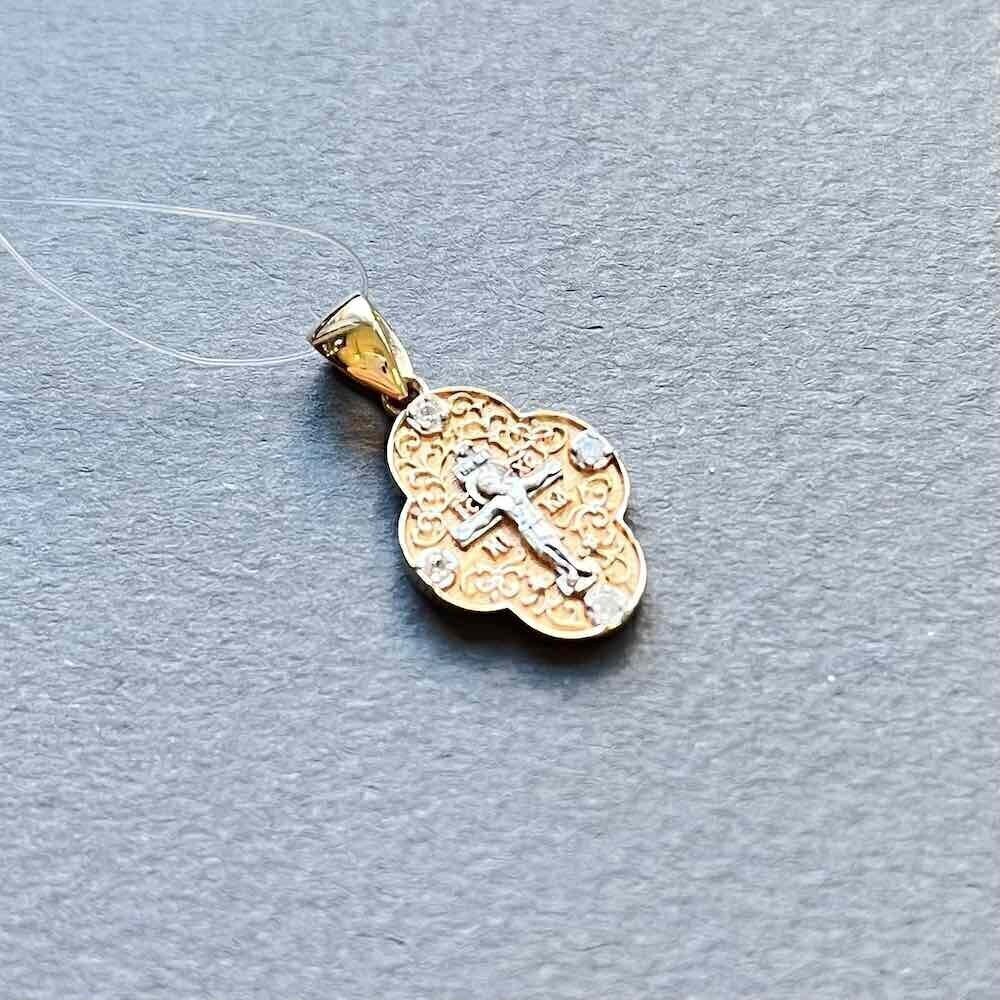 Купить Крест из красного золота "Ангел Хранитель" с бриллиантами (41033)