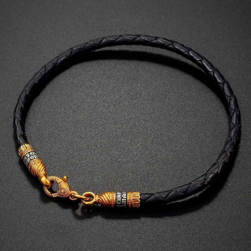 Купить Браслет из кожи и серебра "Помилуй Мя Грешного" (12380)