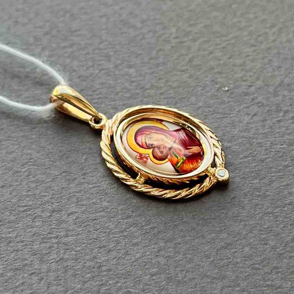 Купить Образ из красного золота "Божия Матерь Владимирская" с бриллиантом (51057)