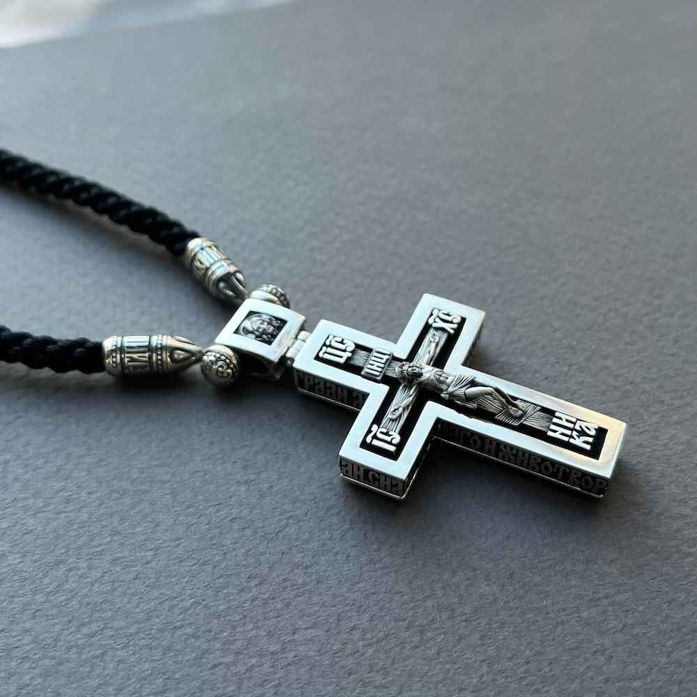 Купить Крест из дерева граб и серебра "Помилуй Мя Грешного" на гайтане (42813)