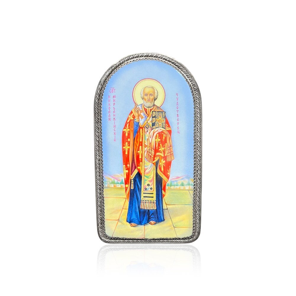 Купить Икона "Святой Николай Чудотворец" эмаль финифть (20457)