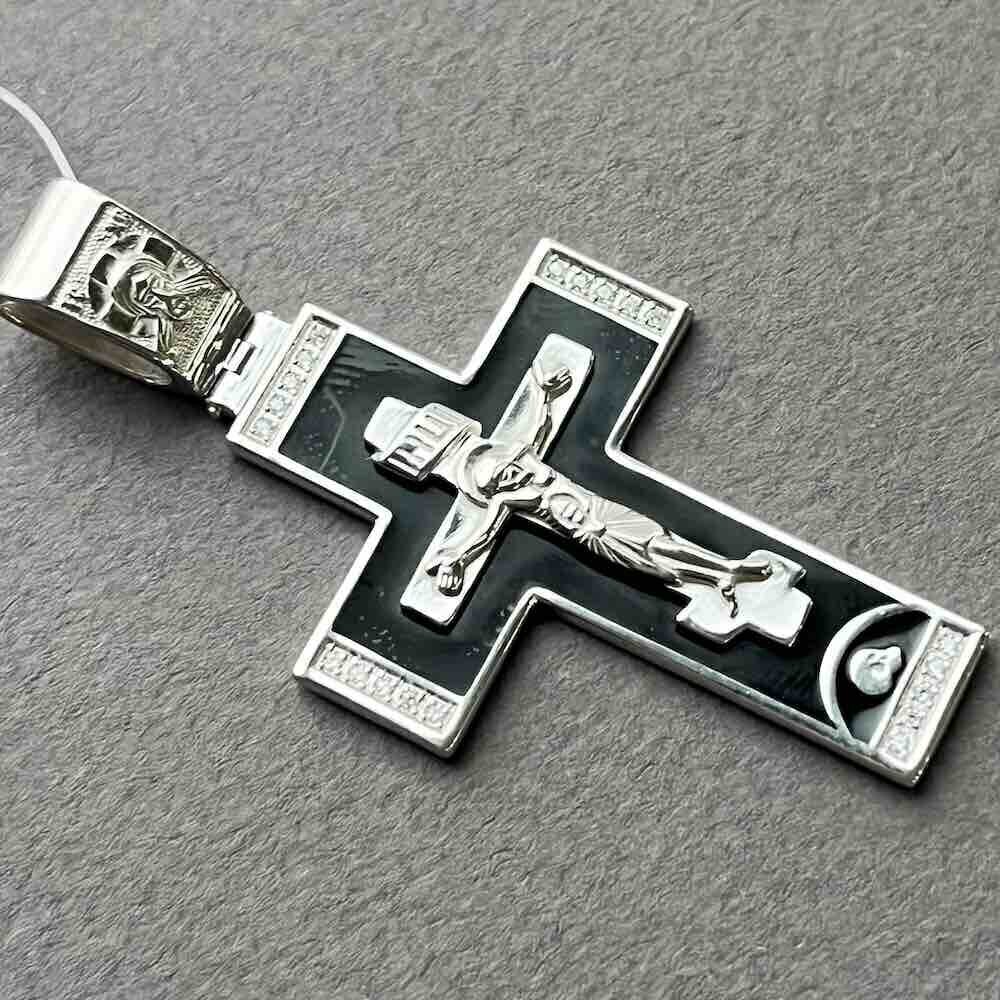 Купить Крест из серебра "Распятие Христа" с эмалью и фианитами (42978)