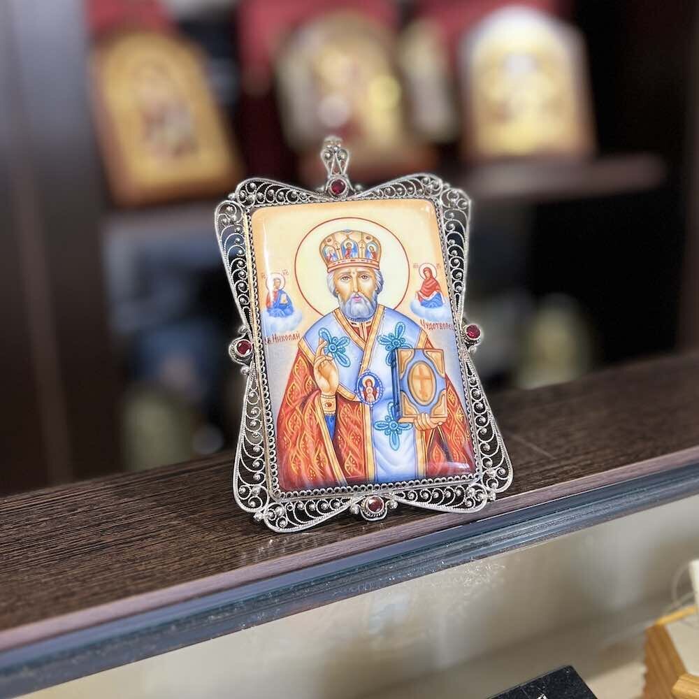 Купить Икона "Святой Николай Чудотворец" эмаль финифть (20221)