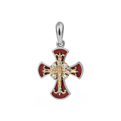 картинка Крест из серебра "Спаси и Сохрани" с бриллиантами (42769) 