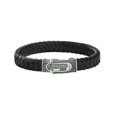 картинка Браслет из кожи и серебра "Молитва покаяния" (12035) 