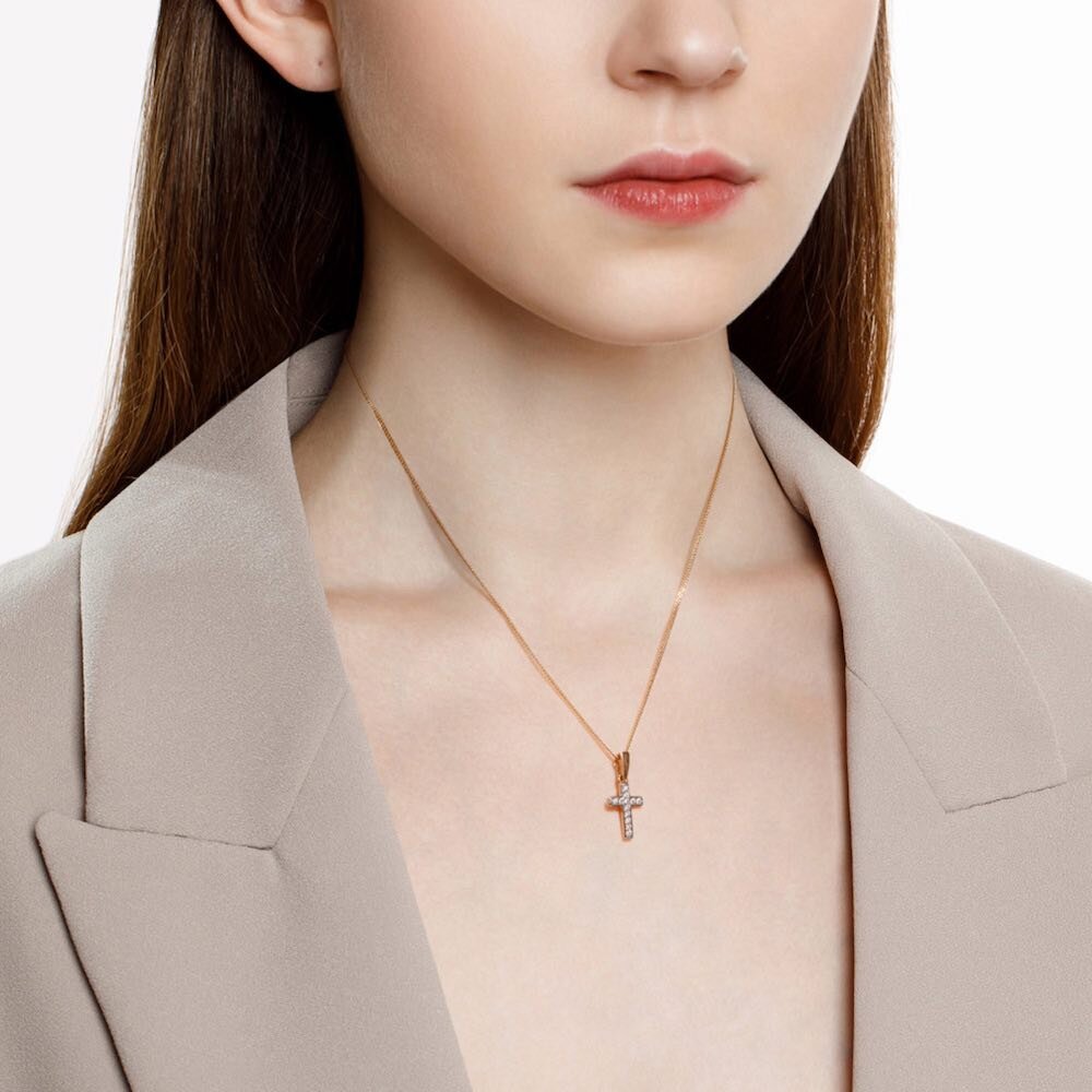 Купить Крест из красного золота с фианитами (41559)