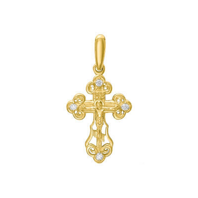 картинка Крест из желтого золота "Спаси и Сохрани" с бриллиантами (41408) 