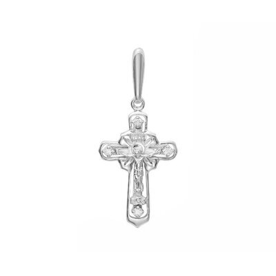 картинка Крест из белого золота "Спаси и Сохрани" с бриллиантами (41449) 