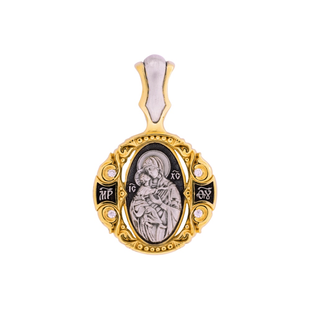 Купить Образ из серебра "Божия Матерь Владимирская" с фианитами (59333)