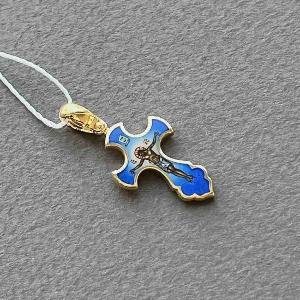 Купить Крест из желтого золота "Спаси и Сохрани" с эмалью (41541)