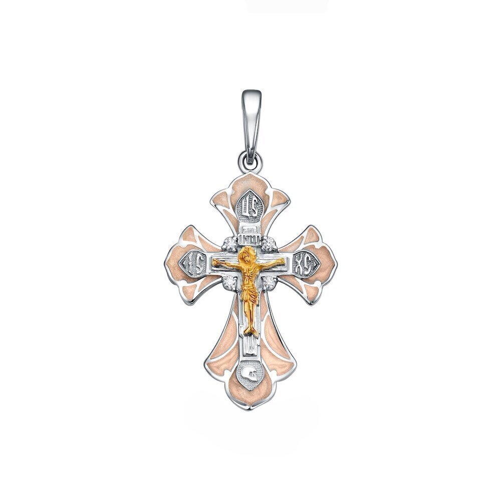 Купить Крест из серебра "Спаси и Сохрани" с фианитами (42975)