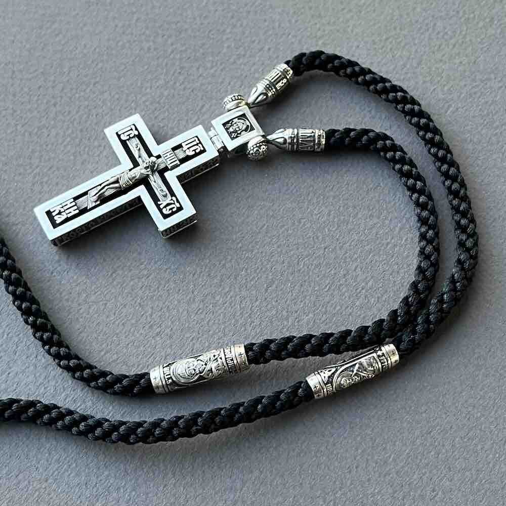 Купить Крест из дерева граб и серебра "Помилуй Мя Грешного" на гайтане (42813)