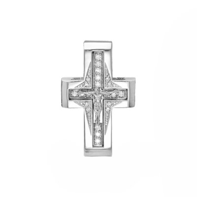 картинка Крест из белого золота "Спаси и Сохрани" с бриллиантами (41471) 