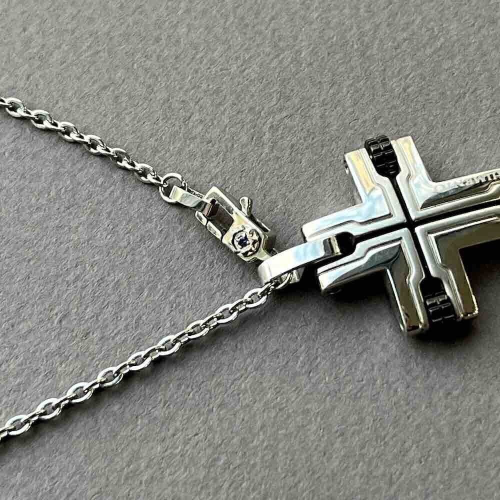 Купить Колье из стали с подвеской в виде креста с сапфиром (43008)