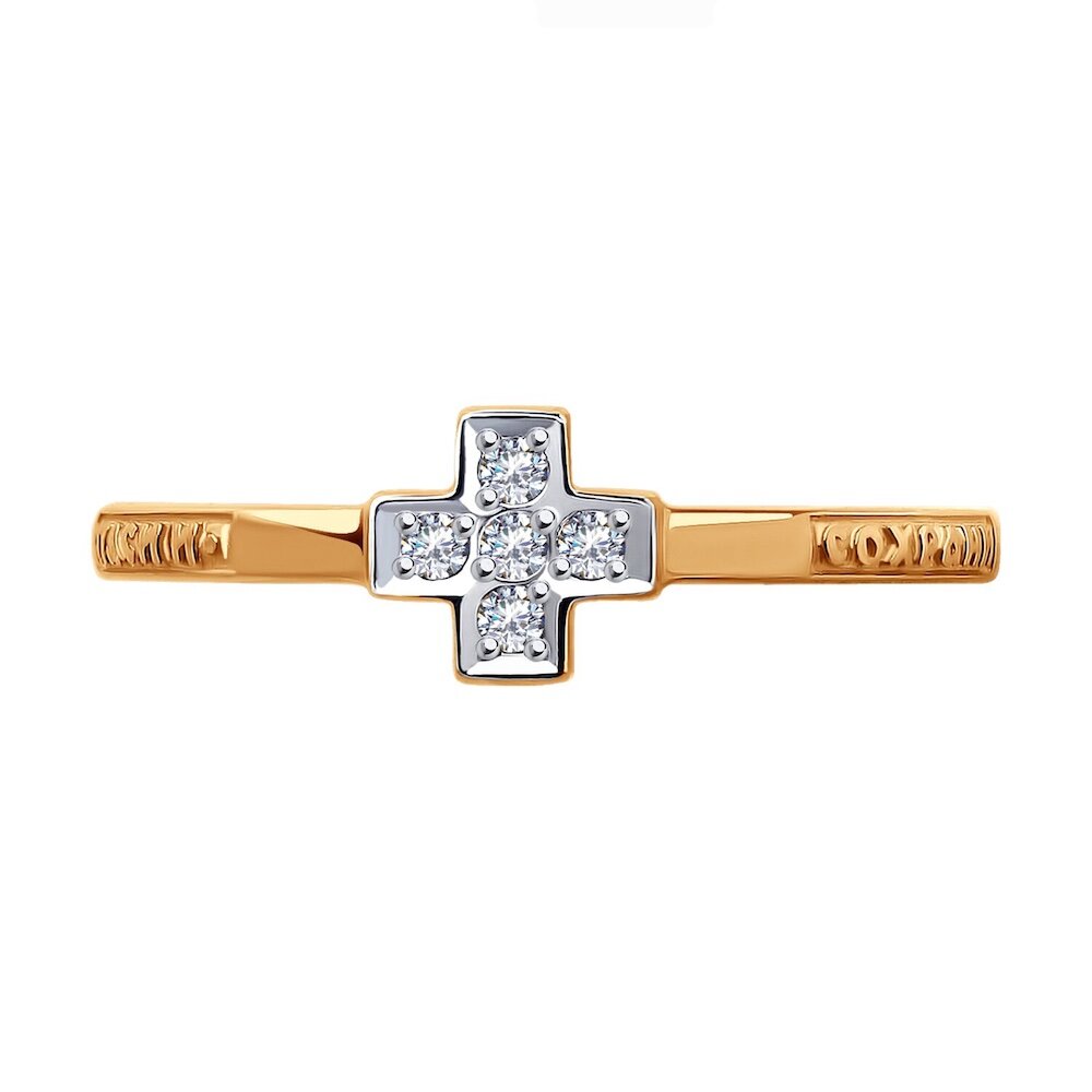 Купить Кольцо из красного золота "Спаси и Сохрани" с фианитами (31073)