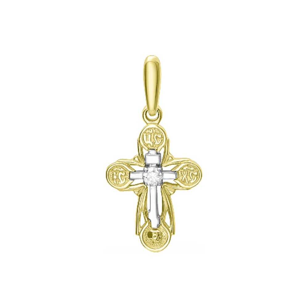 Купить Крест из желтого золота с бриллиантом (41531)
