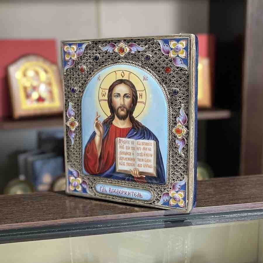 Купить Икона "Господь Вседержитель" эмаль финифть (20217)