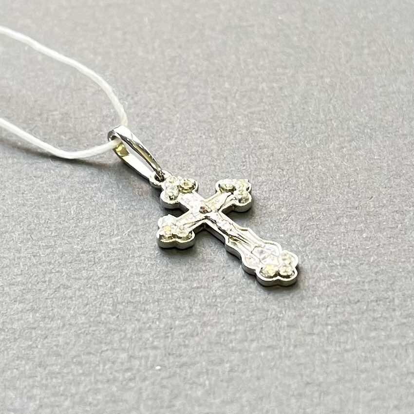 Купить Крест из белого золота "Спаси и Сохрани" с фианитами (41284)